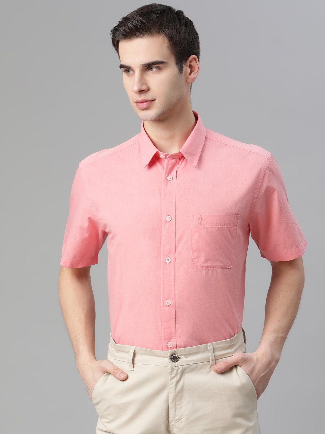 

Indian Terrain Men Pink Slim Fit Solid Pure Cotton Smart Casual Shirt