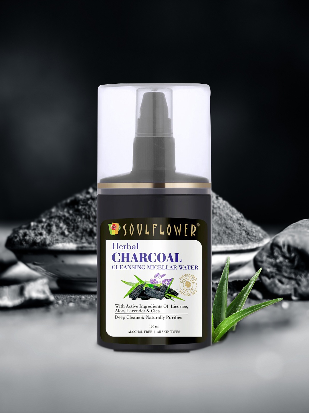 

Soulflower Herbal Charcoal Cleansing Micellar Water with Licorice & Lavender - 120 ml, Black