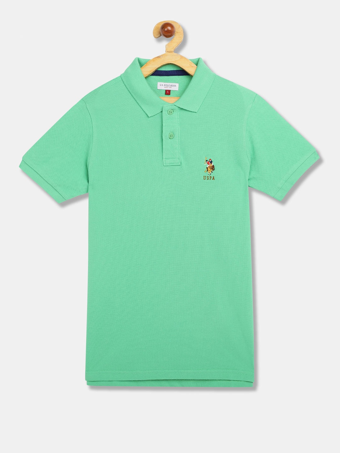 

U.S. Polo Assn. Kids Boys Sea Green Solid Cotton Polo Collar T-shirt