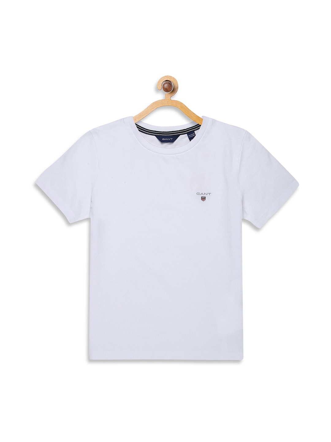 

GANT Kids Off-White Solid Slim Fit Round Neck Pure Cotton T-shirt