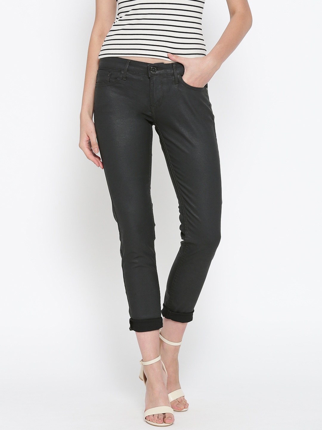 

Tokyo Talkies Charcoal Grey Coated Skinny Fit Stretchable Jeans