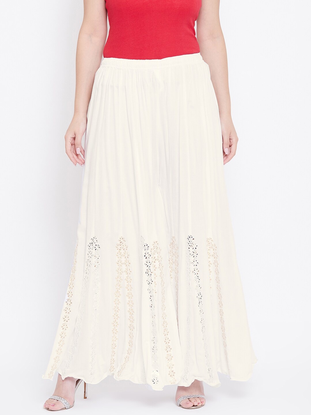 

TULIP 21 Women Off White Embellished Floral Mirror Work Sharara