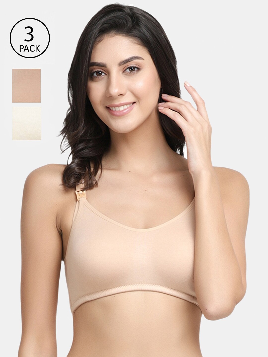 

Inner Sense White & Cream-Coloured Solid Set of 3 Non-Wired Non Padded Maternity Bra