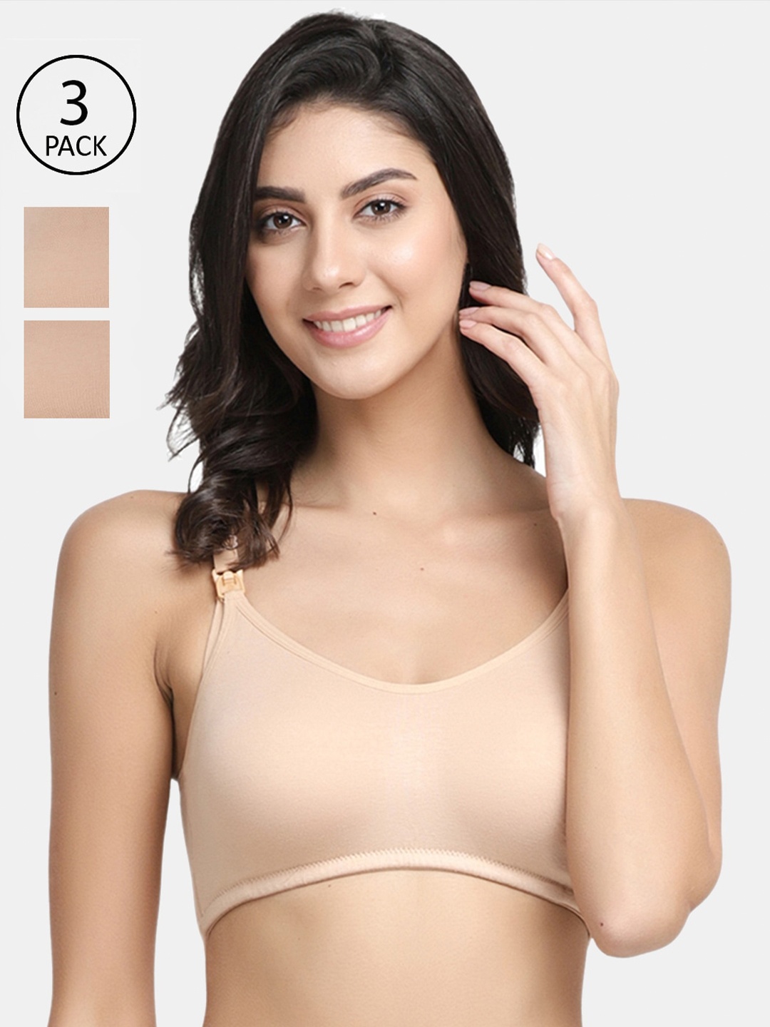 

Inner Sense Pack of 3 Beige Organic Cotton Antimicrobial Maternity Bra IMB004A_4A_4A-