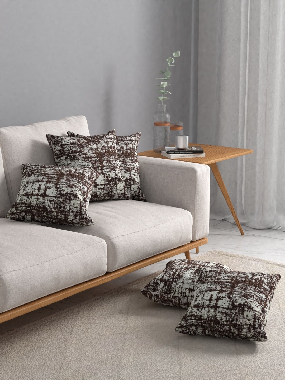 

ROSARA HOME Brown Self Design Set Of 5 Jacquard Square Cushion Covers