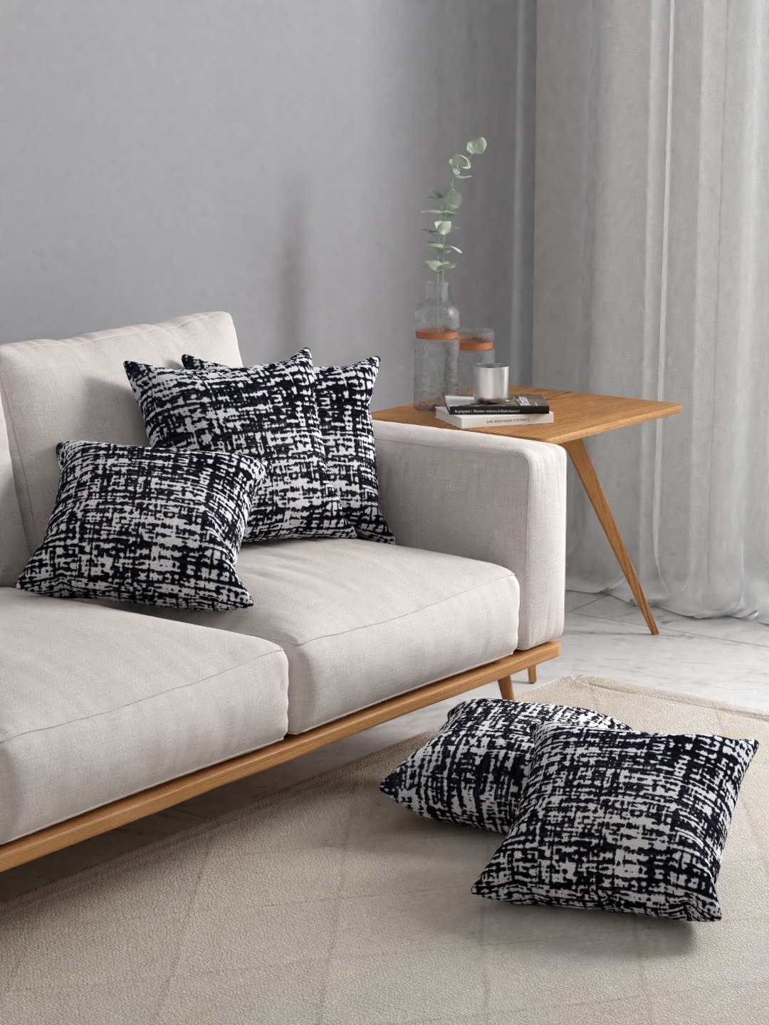 

ROSARA HOME Black Self Design Set Of 5 Jacquard Square Cushion Covers