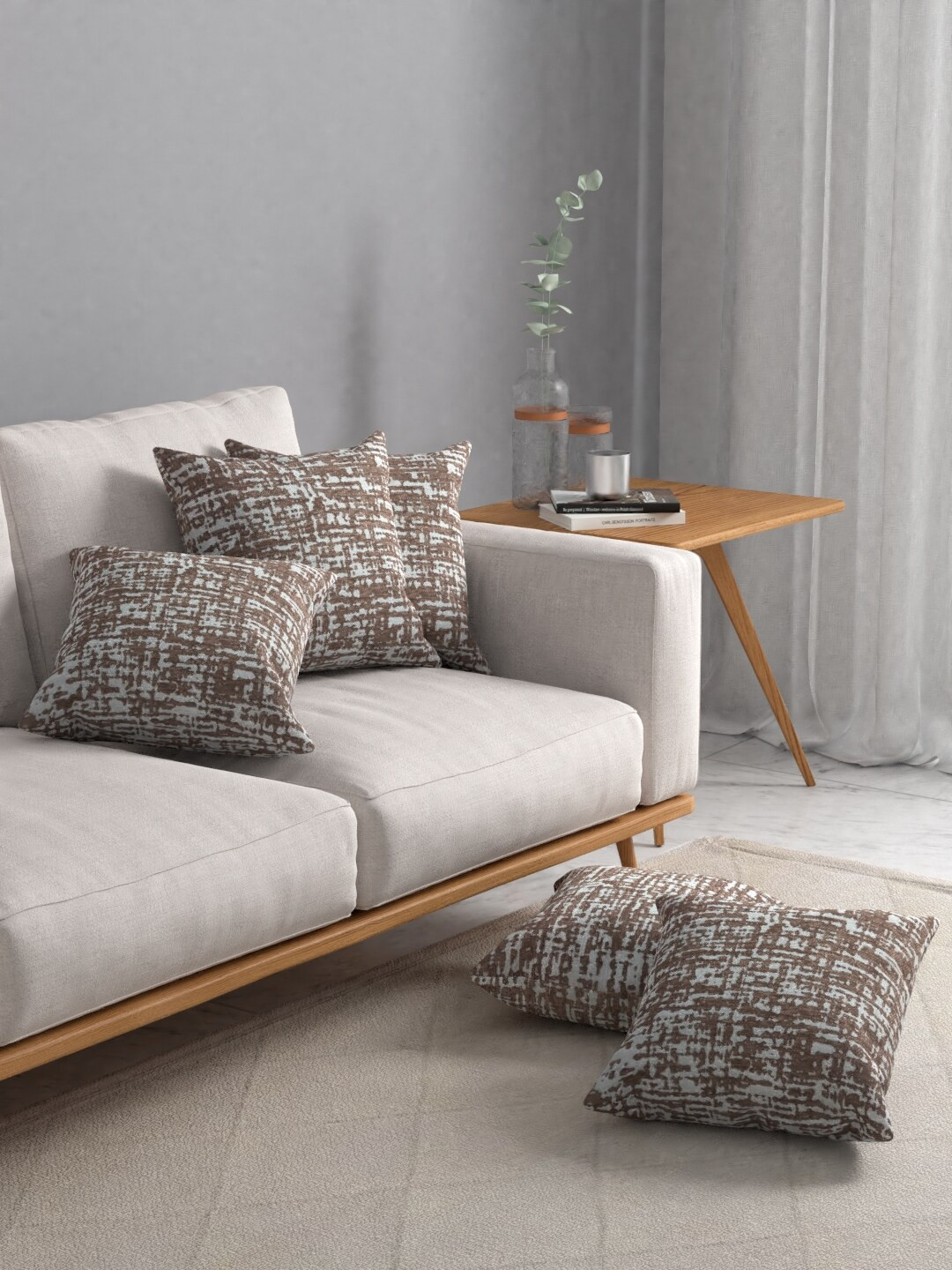 

ROSARA HOME Brown Self Design Set Of 5 Jacquard Square Cushion Covers