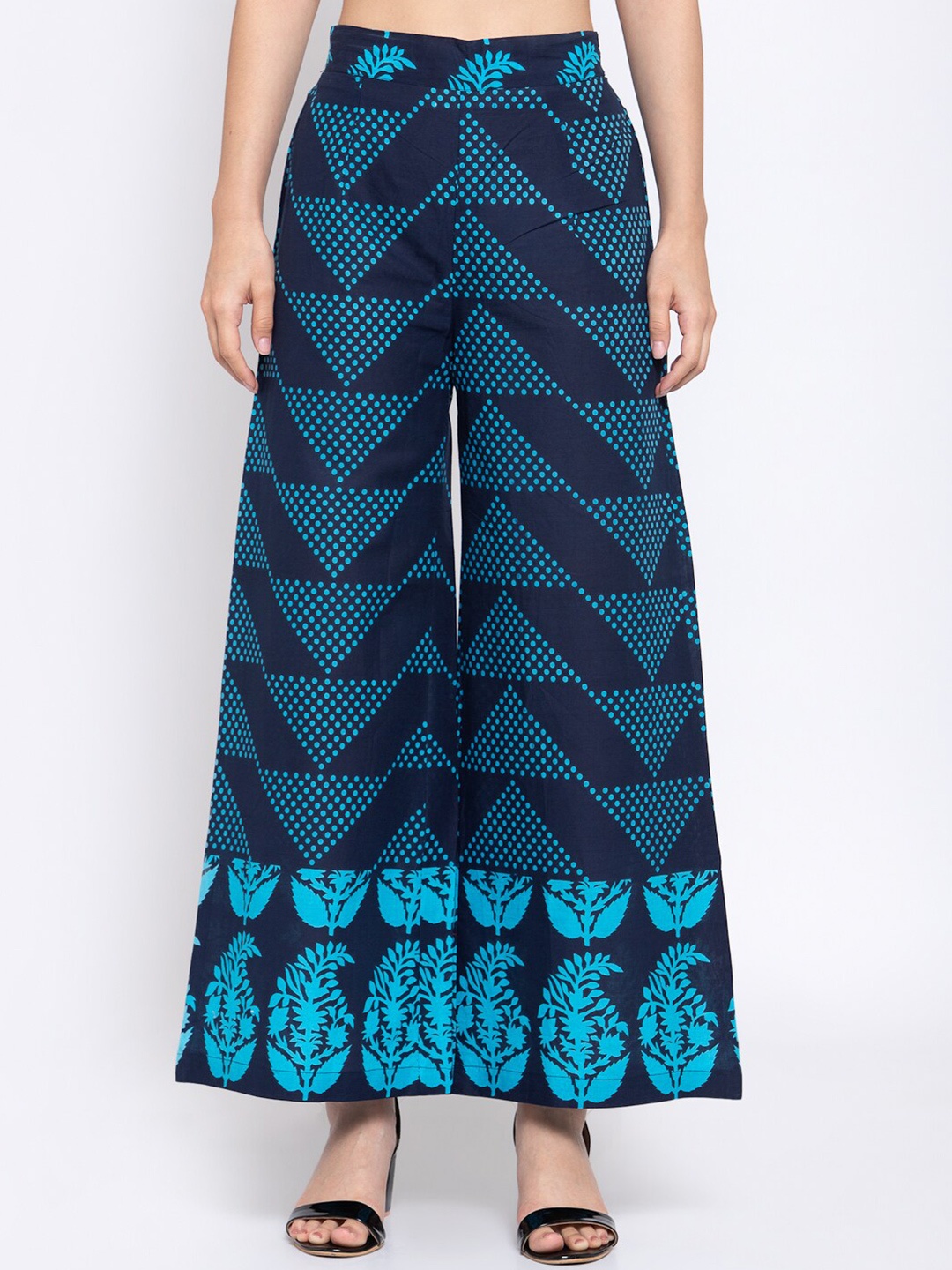 

Indibelle Women Blue Printed A-Line Palazzos