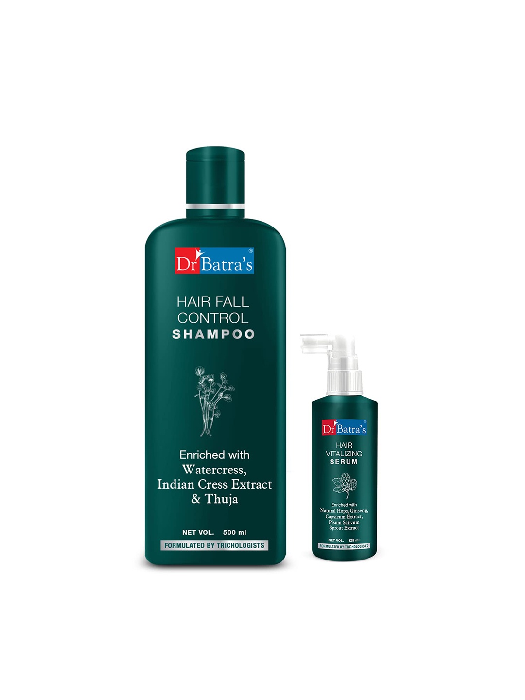 

Dr. Batras Combo Of Hair Vitalizing Serum 125ml & Hair Fall Control Shampoo 500ml, Brown