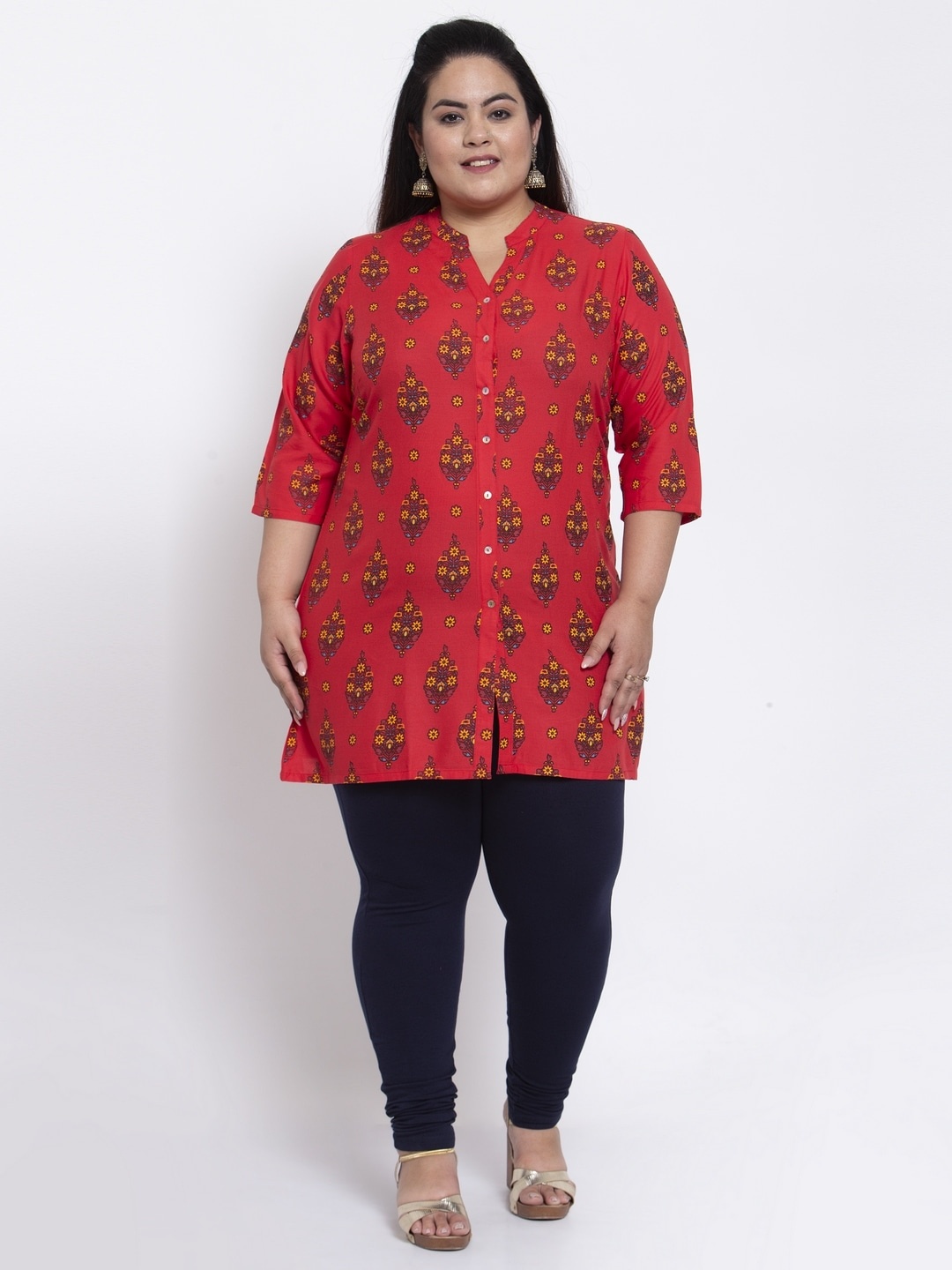 

plusS Women Red & Yellow Printed Tunic