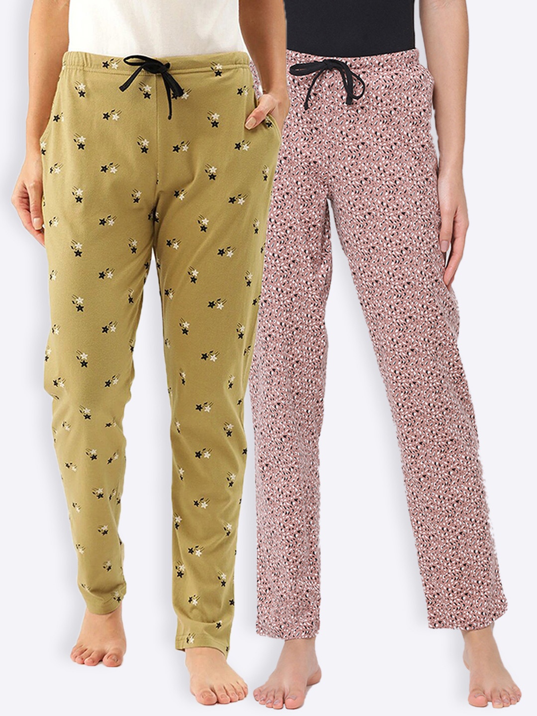 

Kanvin Women Pack Of 2 Printed Lounge Pants, Yellow