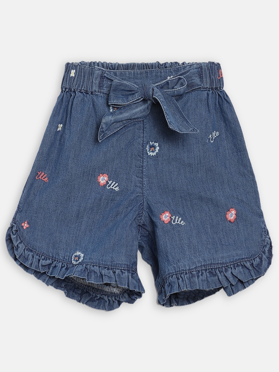 

ELLE Girls Blue Solid Regular Fit Denim Shorts