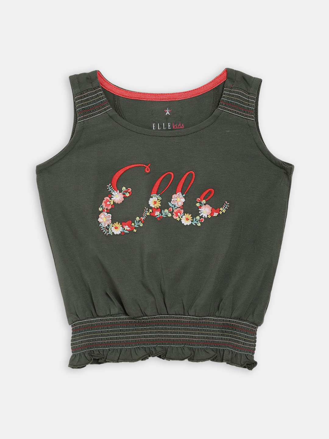 

ELLE Girls Olive Green Printed Round Neck T-shirt