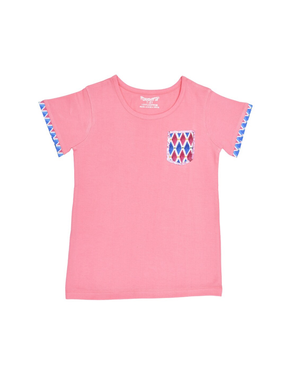 

FUNKRAFTS Girls Pink Solid Round Neck Cotton T-shirt