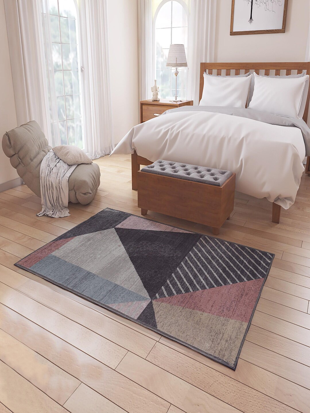 

Status Grey & Pink Geometric Printed Anti-Skid Carpet