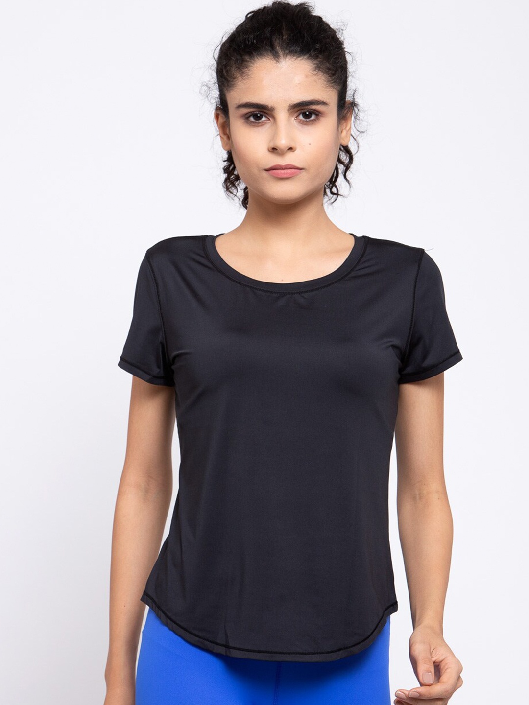

iki chic Women Black Solid Round Neck T-shirt