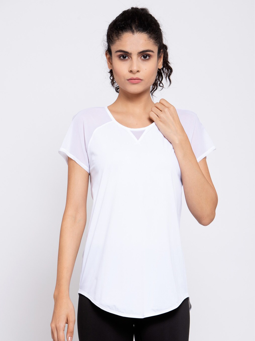 iki chic Women White Solid Dry Fit Round Neck T-shirt
