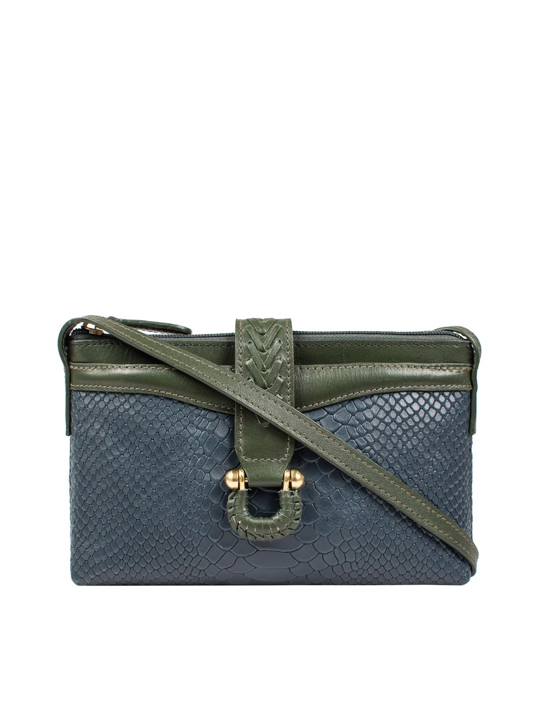 

Hidesign Blue & Green Textured Leather Sling Bag