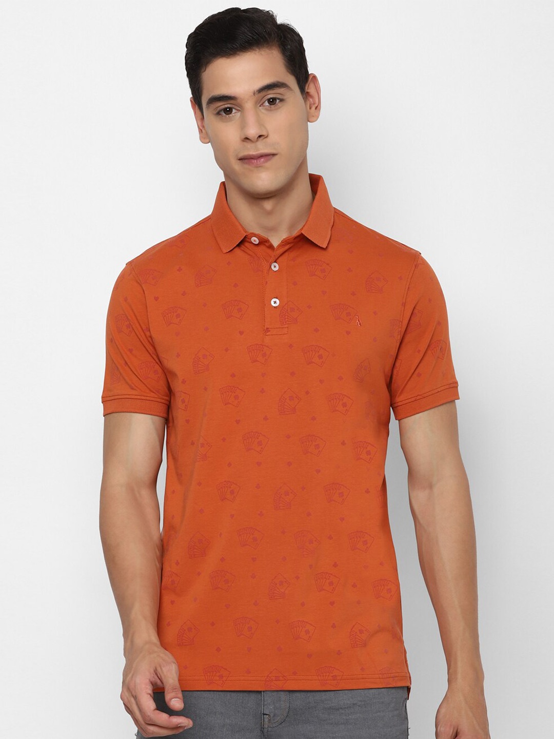 

SIMON CARTER LONDON Men Orange Slim Fit Printed Polo Collar T-shirt