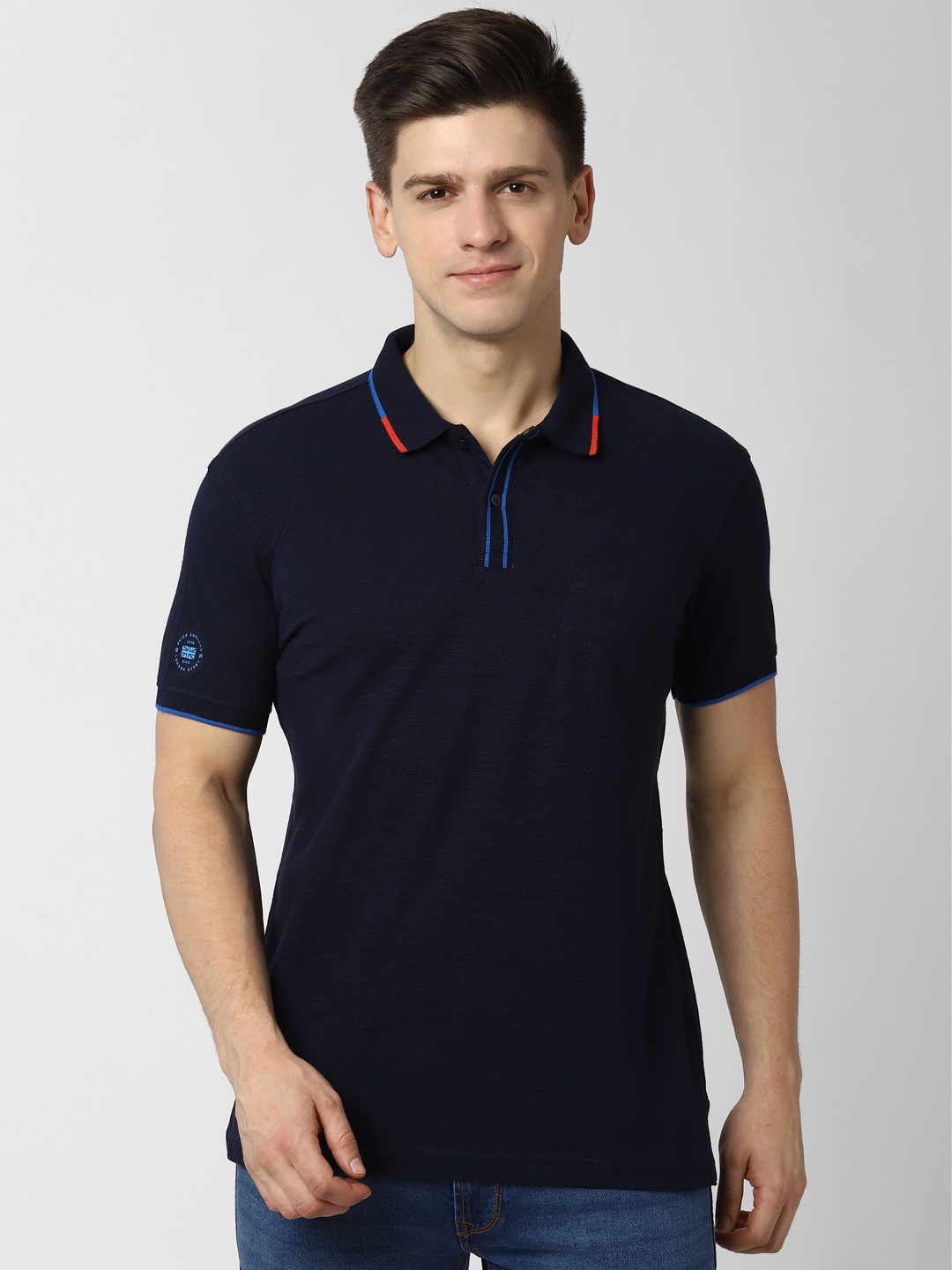 

Peter England Casuals Men Navy Blue Solid Polo Collar T-shirt