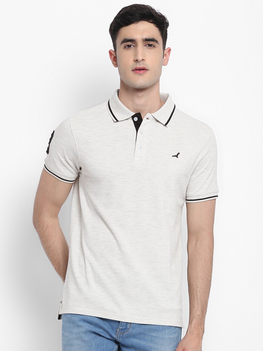 

American Crew Men Off-White Solid Polo Collar T-shirt