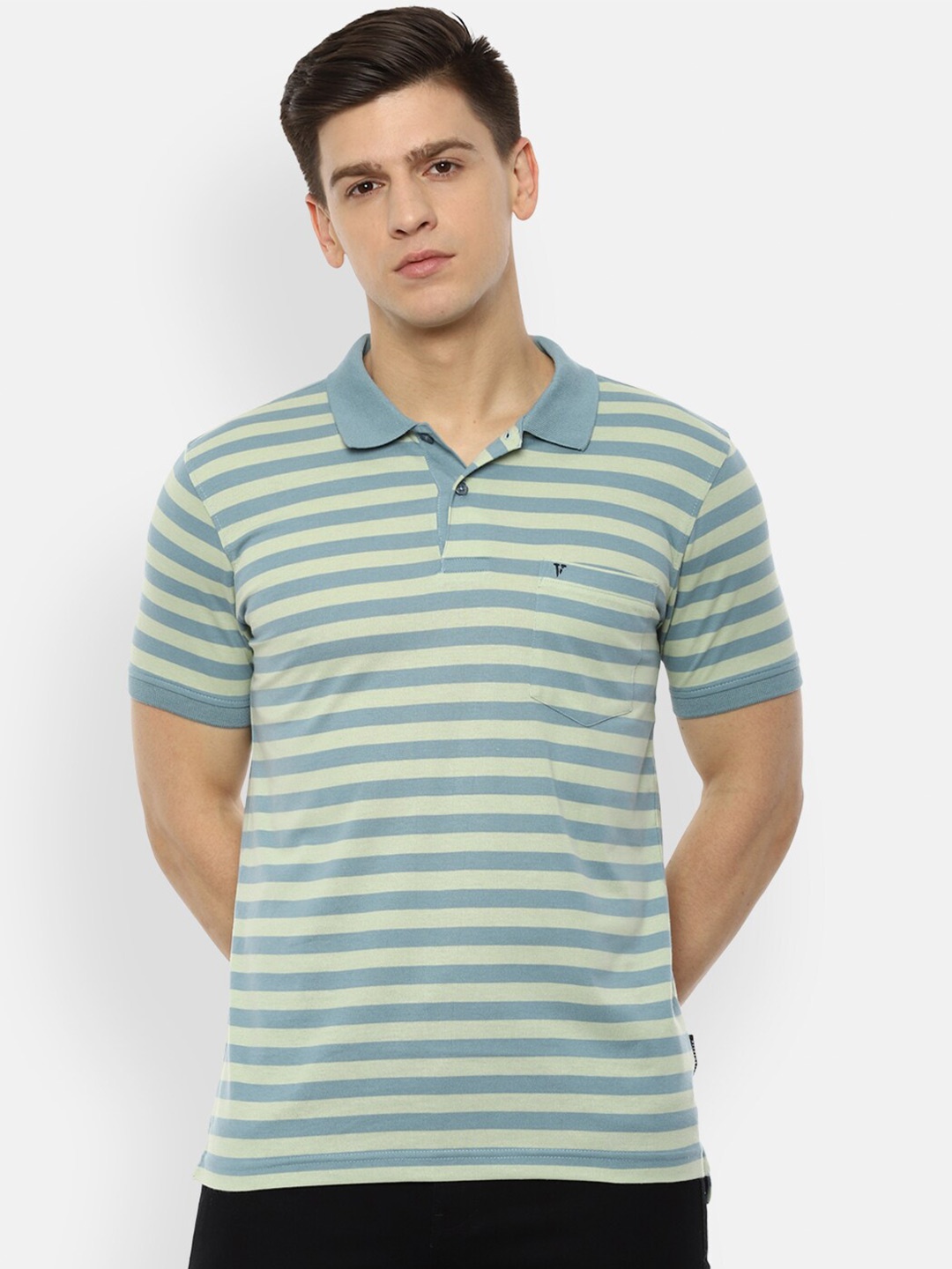 

Van Heusen Sport Men Green Striped Polo Collar Pure Cotton T-shirt