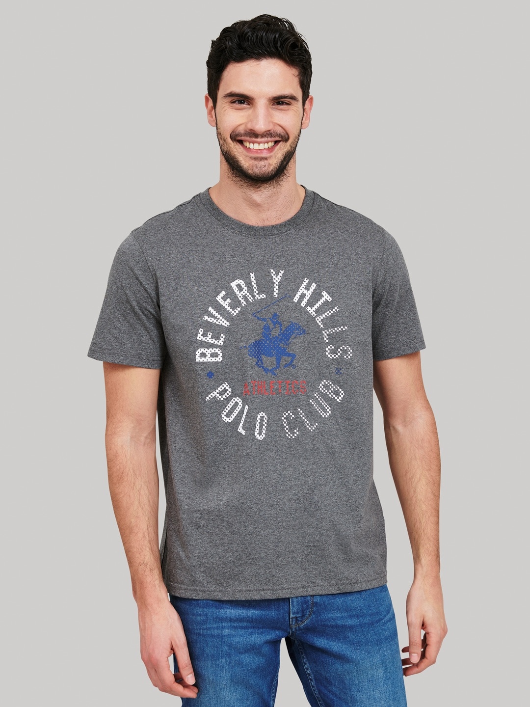 

Beverly Hills Polo Club Men Charcoal Printed Round Neck T-shirt