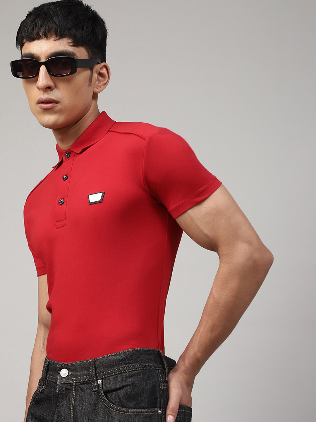 

Antony Morato Men Red Solid Polo Neck T-Shirt