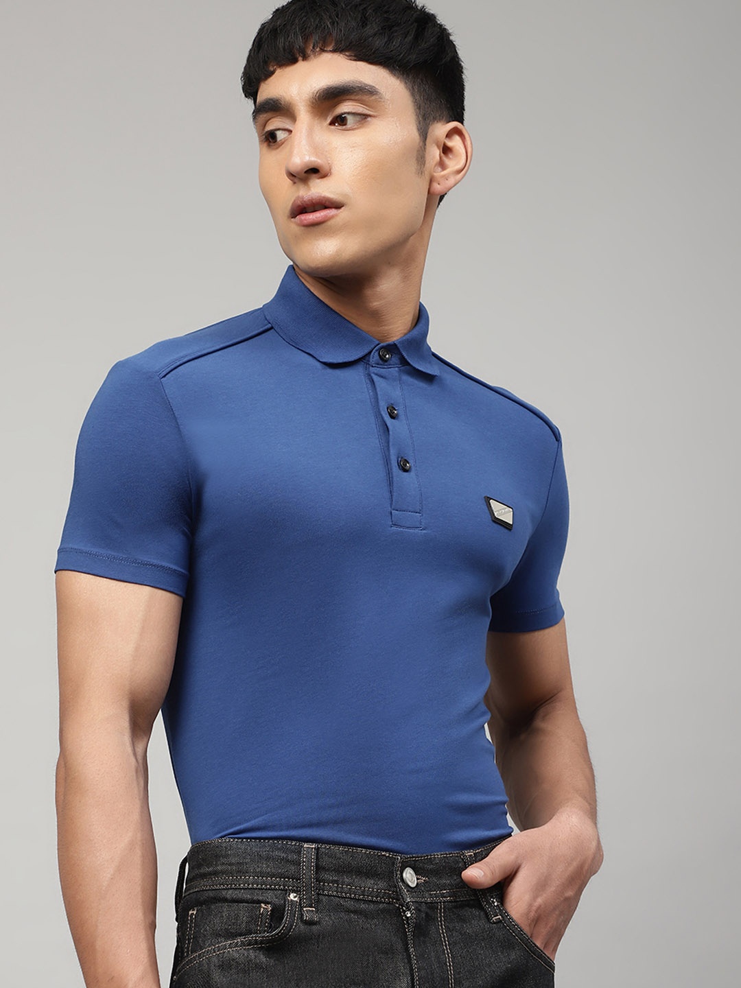 

Antony Morato Men Navy Blue Solid Polo Collar T-shirt