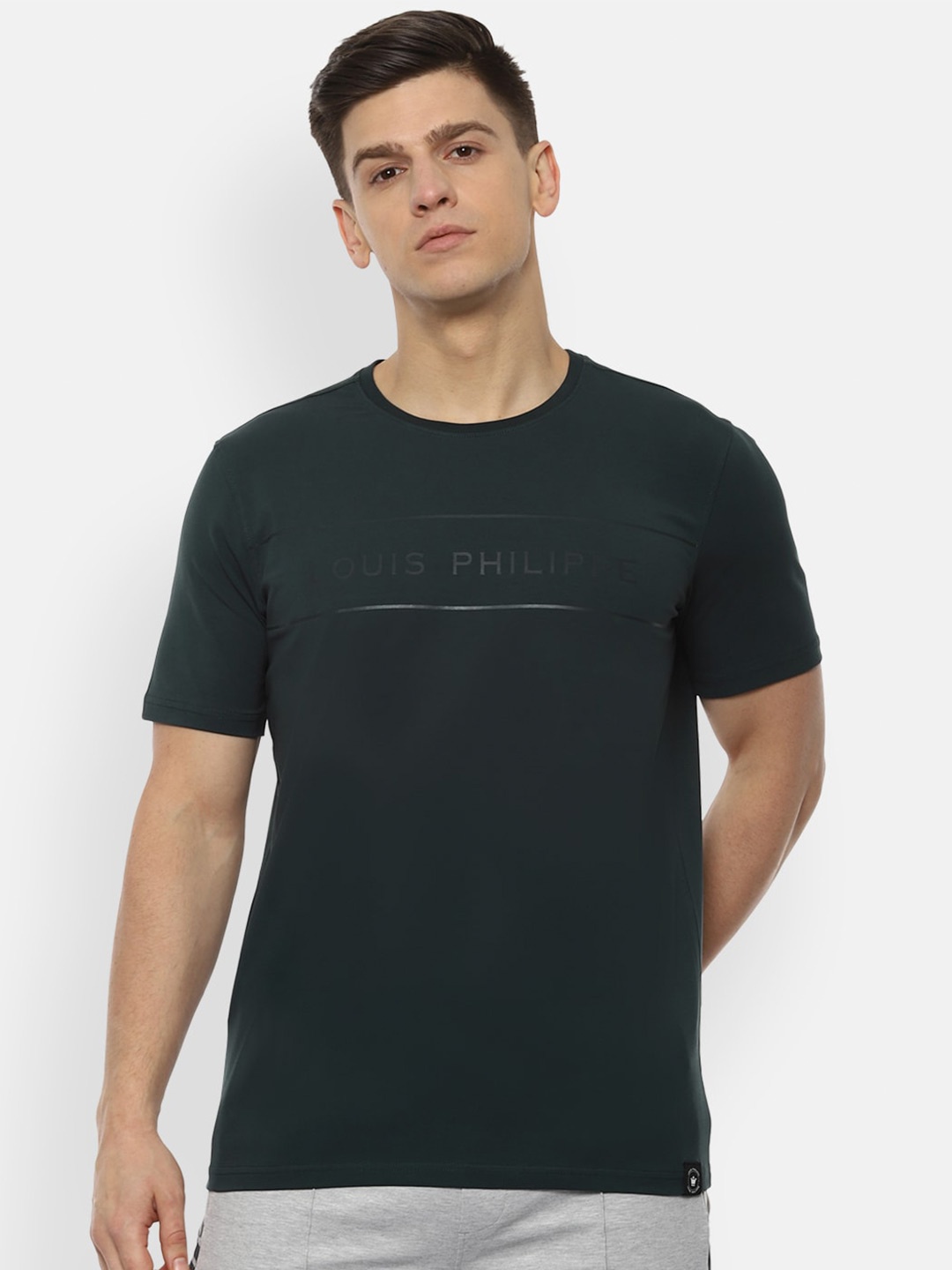 

Louis Philippe ATHPLAY Men Green Printed Round Neck T-shirt