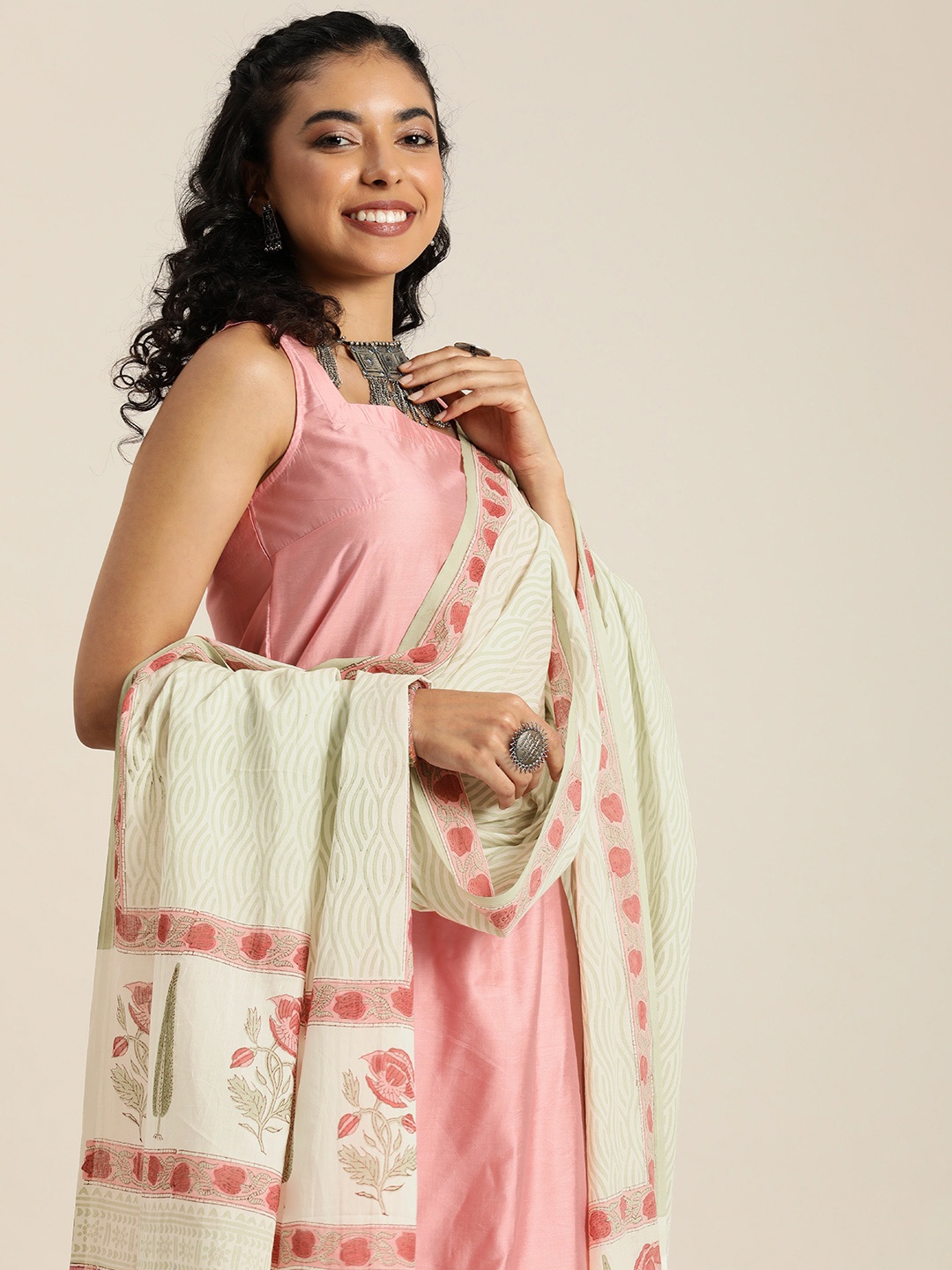 

Taavi Block Print Legacy Pure Cotton Printed Dupatta, Green