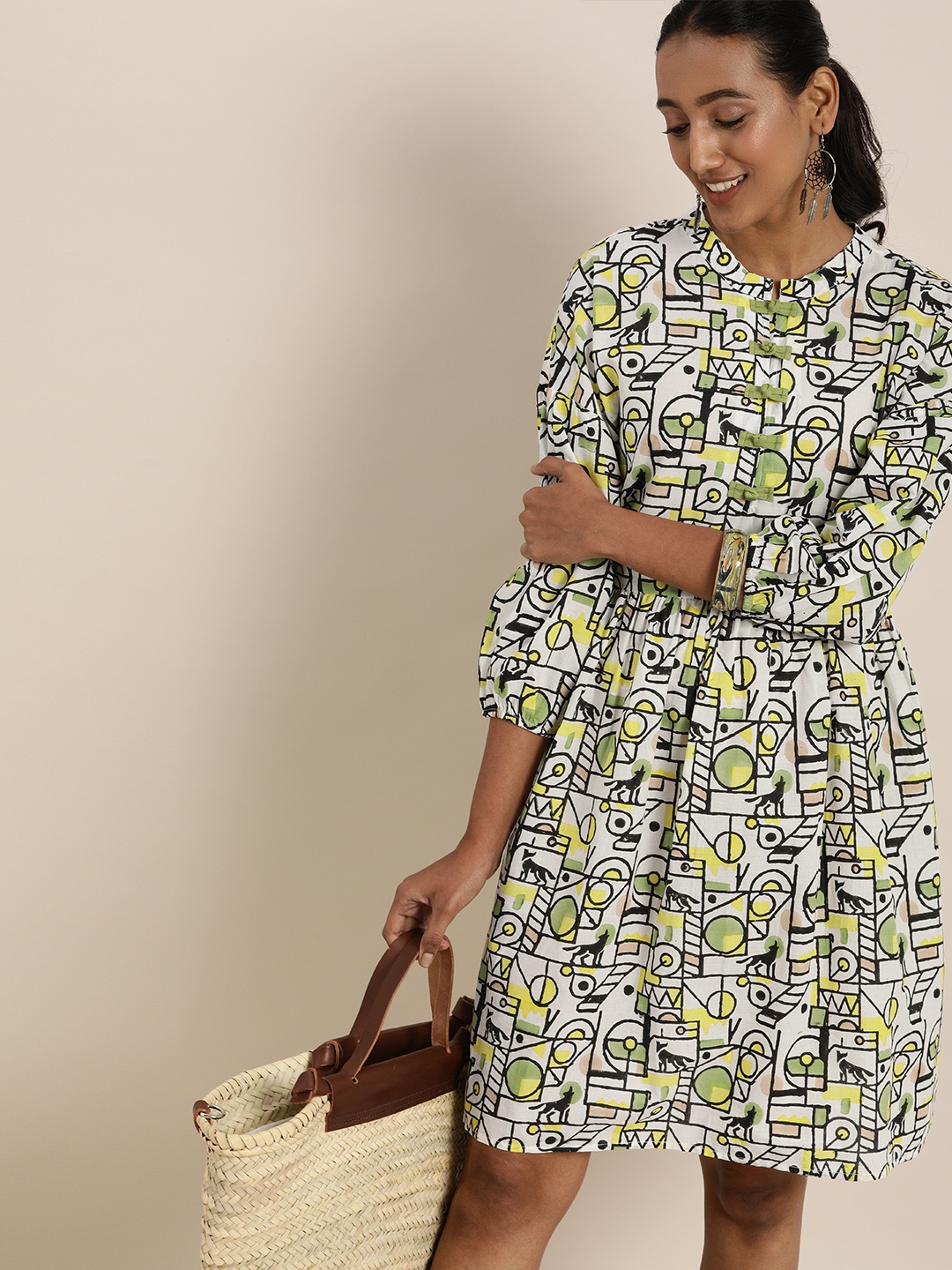 

Taavi Multicoloured Wild Tribe Printed Sustainable A-Line Dress, Multi