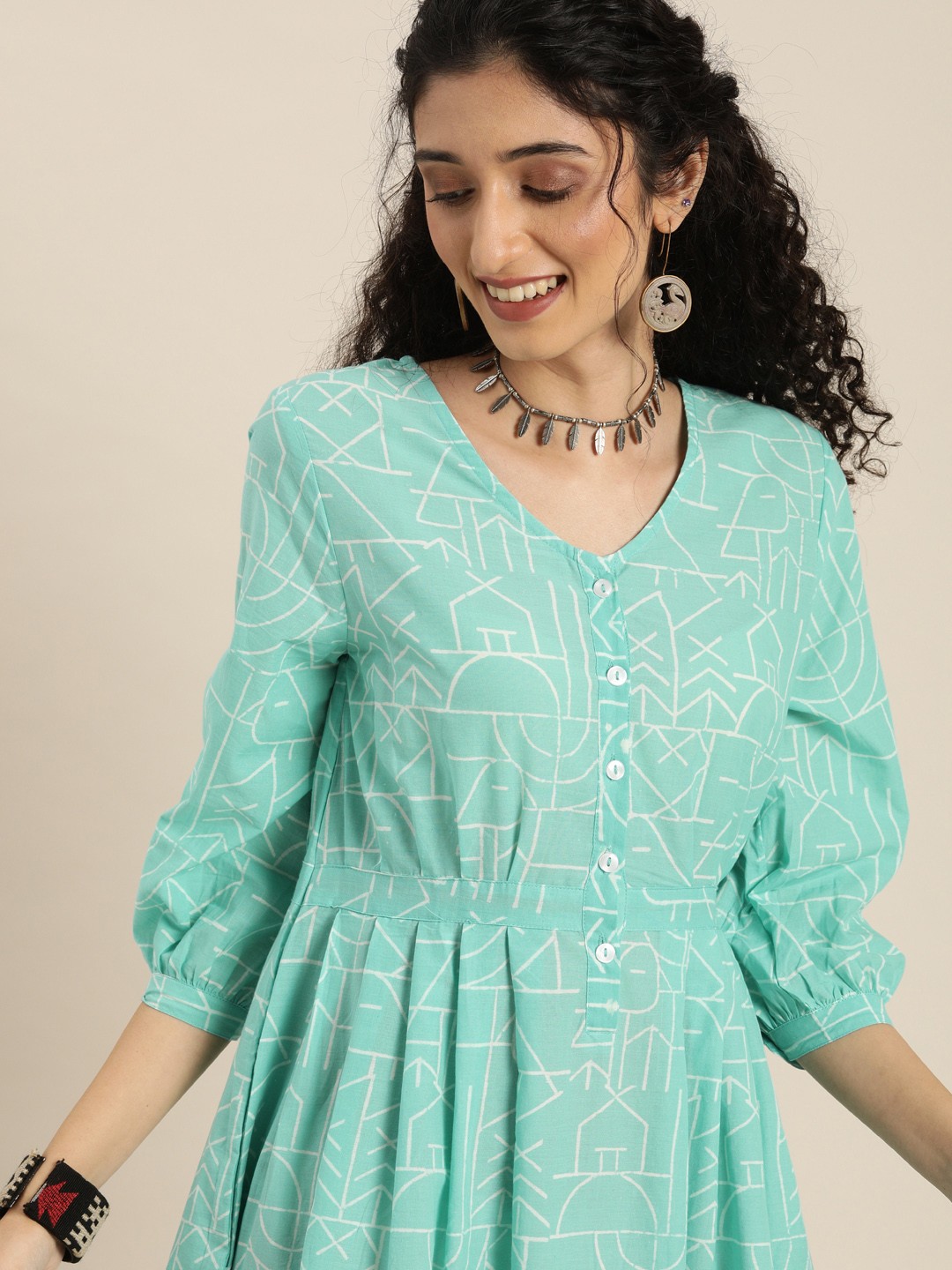

Taavi Turquoise Blue Wild Tribe Printed Maxi Dress