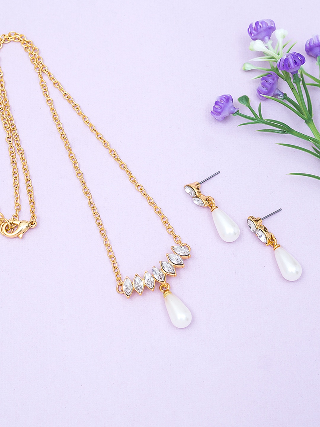 

Golden Peacock Gold-Toned & White CZ-Studded Jewellery Set