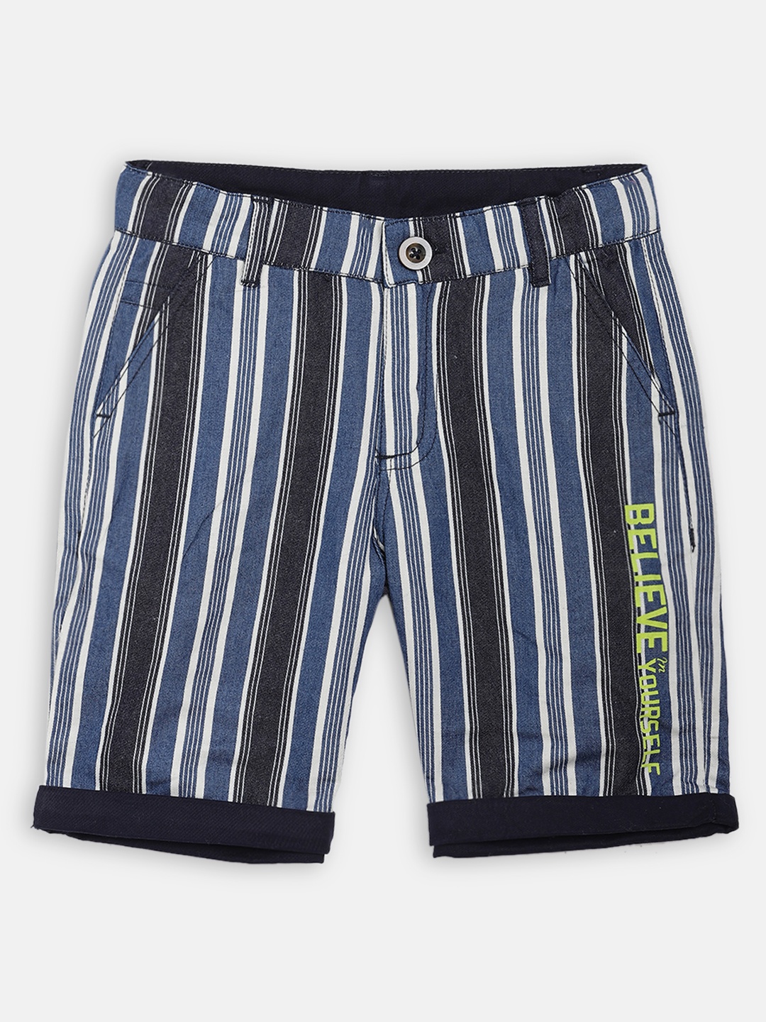 

Blue Giraffe Boys Navy Blue & White Striped Regular Shorts