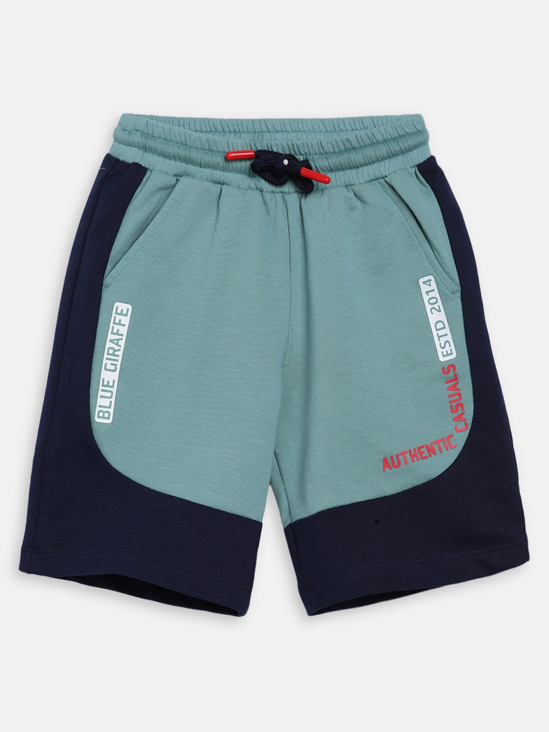 

Blue Giraffe Girls Green & Navy Blue Colourblocked Regular Shorts