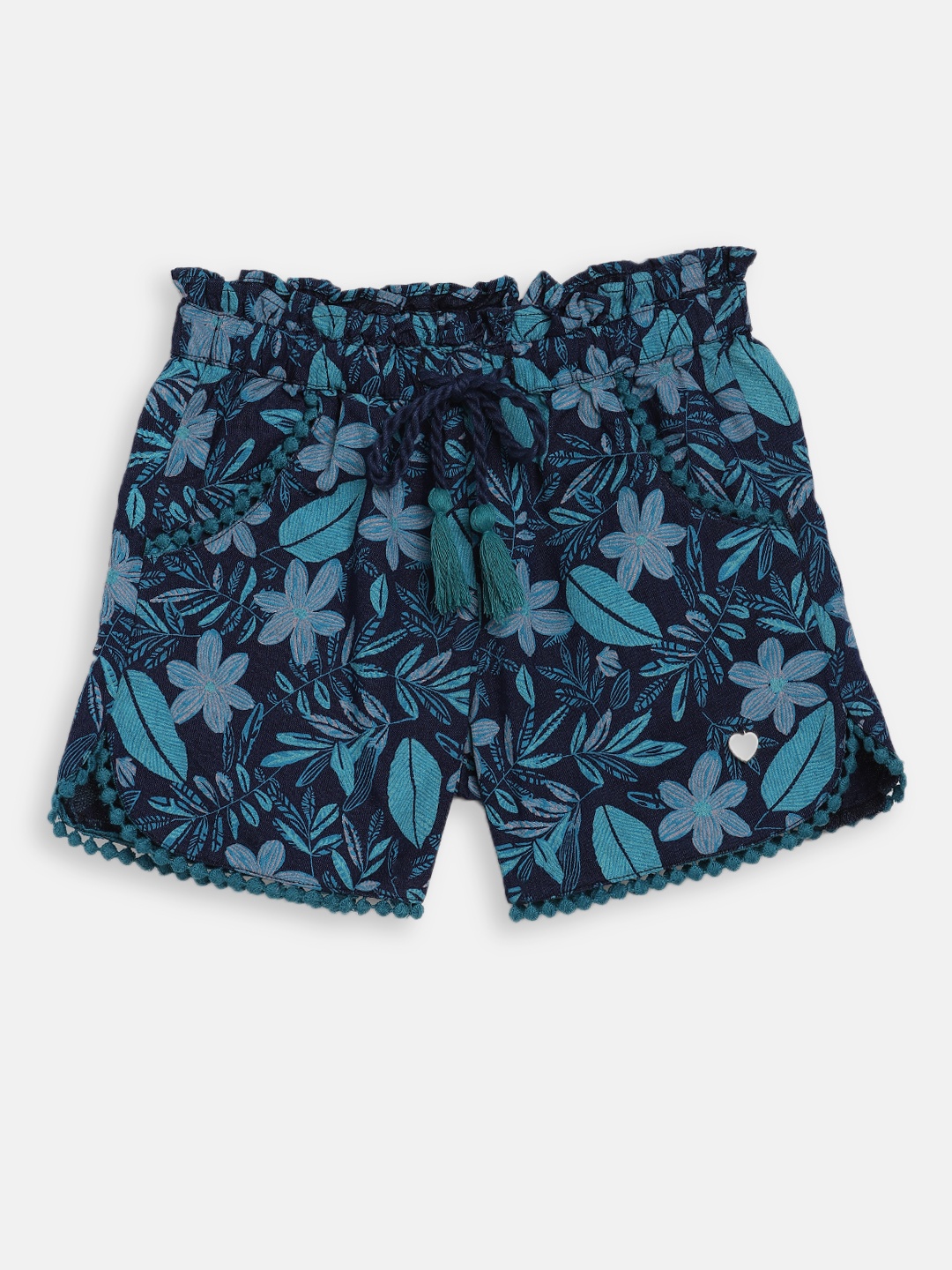 

Blue Giraffe Girls Blue Floral Printed Regular Fit Hot Pants