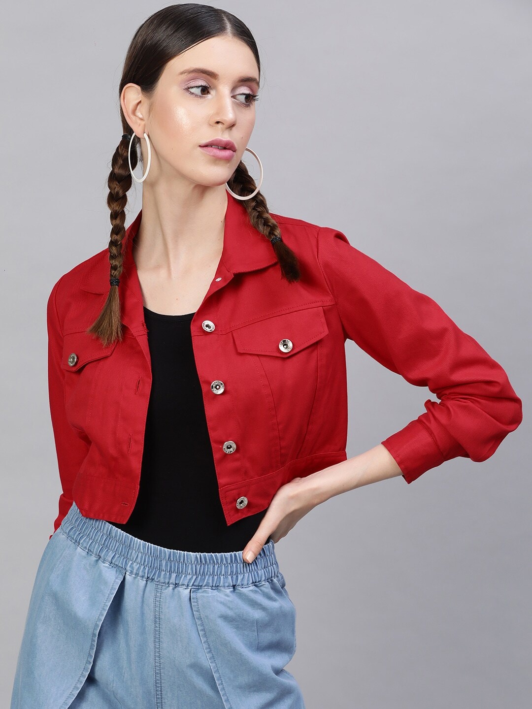 

STREET 9 Women Red Solid Lightweight Open Front Jacket