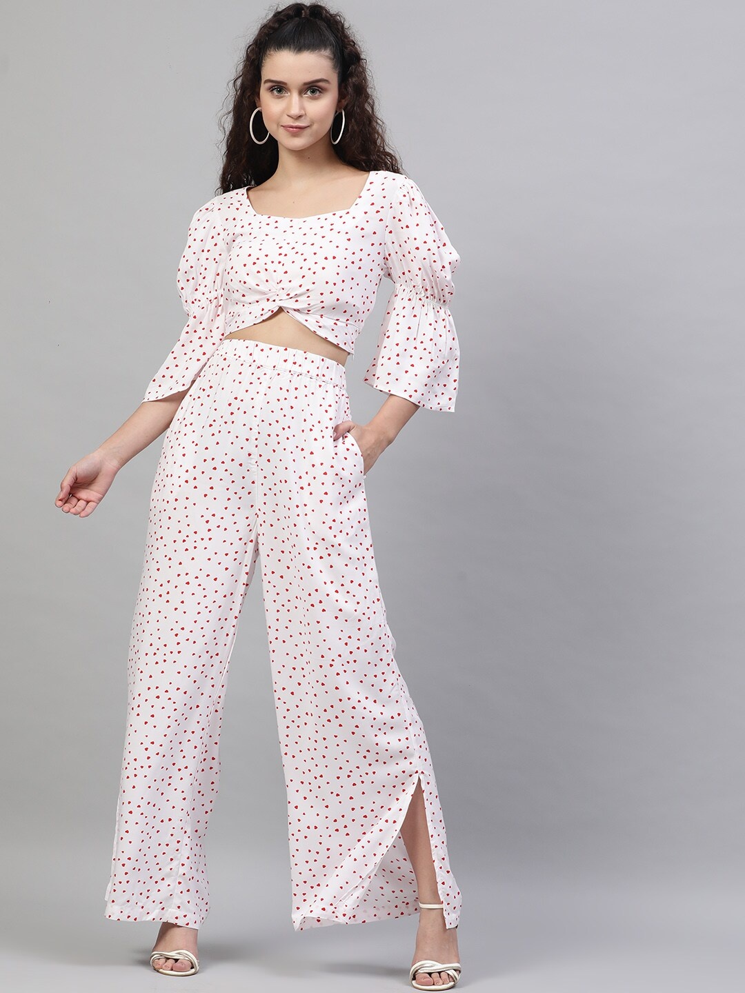 

STREET 9 Women White & Red Printed Top with Palazzos