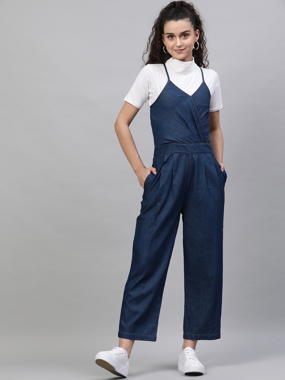 

STREET 9 Women Navy Blue Solid Denim Jumpsuit