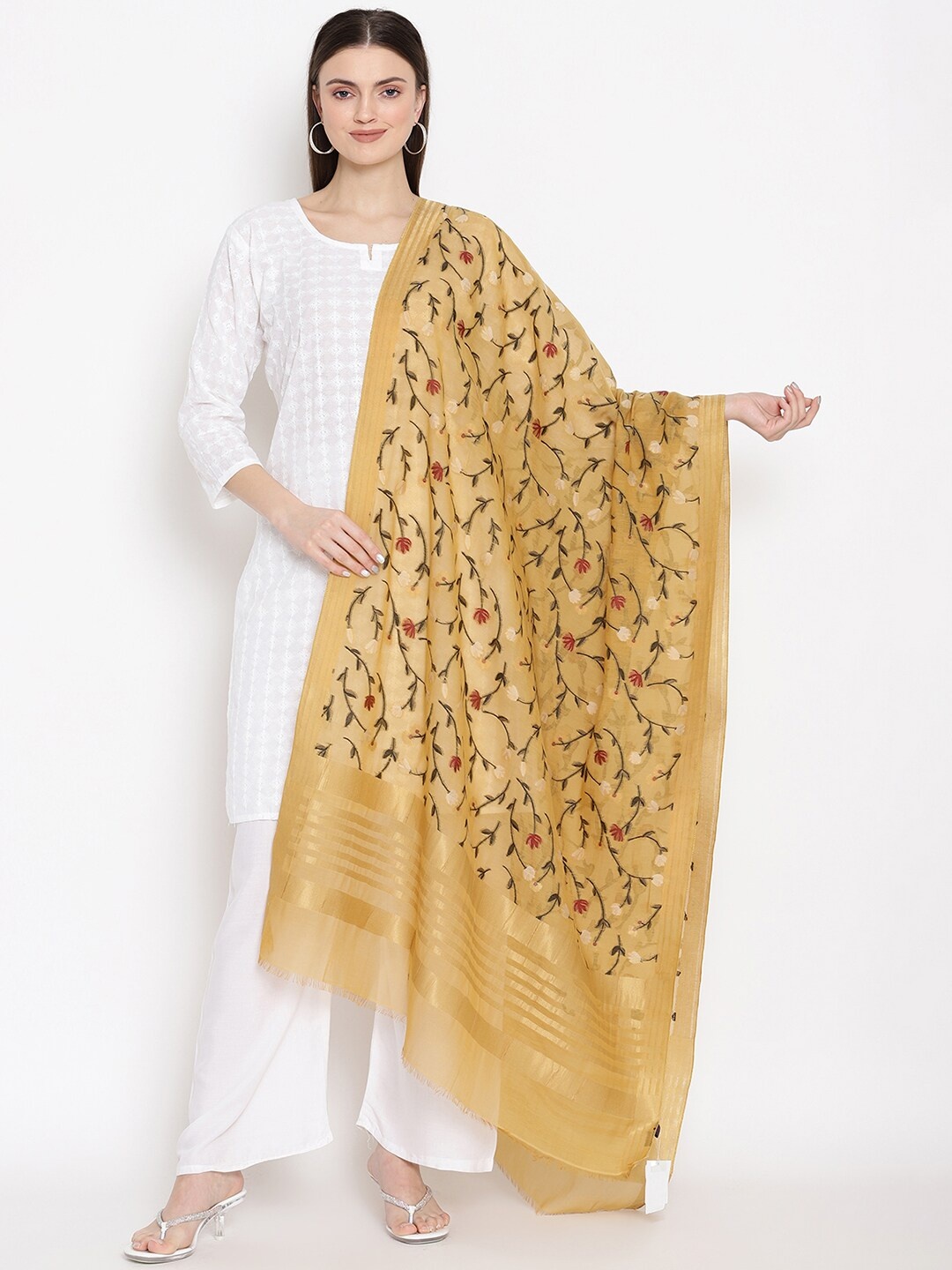 

SHINGORA Beige Woven Design Antiviral Coated Dupatta