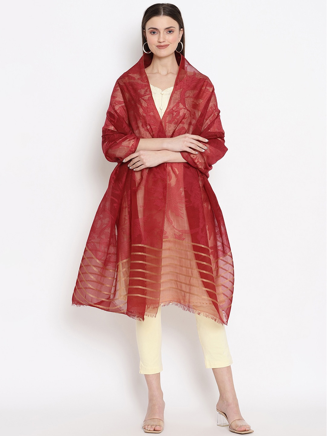 

SHINGORA Maroon & Gold-Toned Woven Design Dupatta