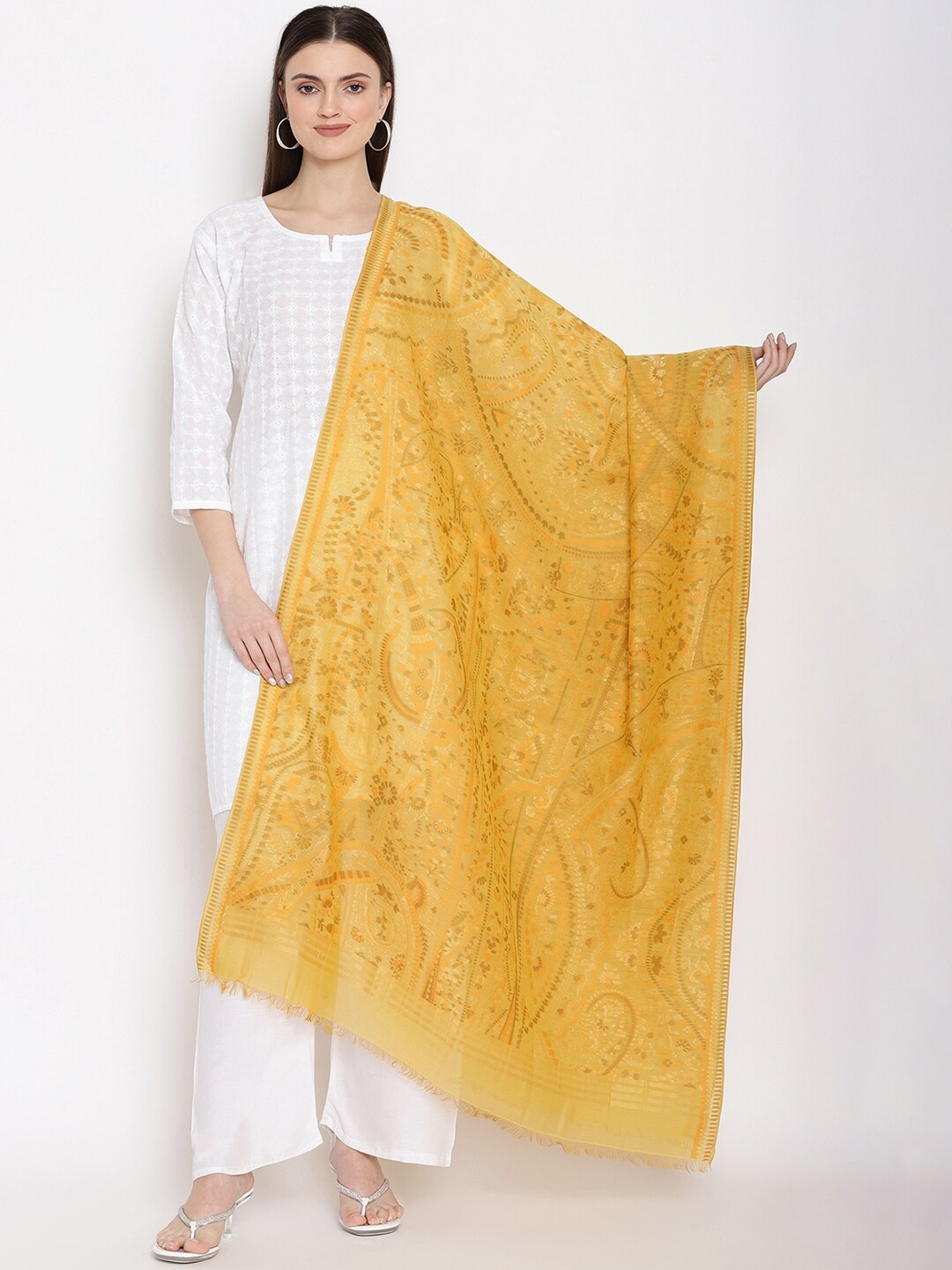 

SHINGORA Yellow & Brown Woven Design Dupatta