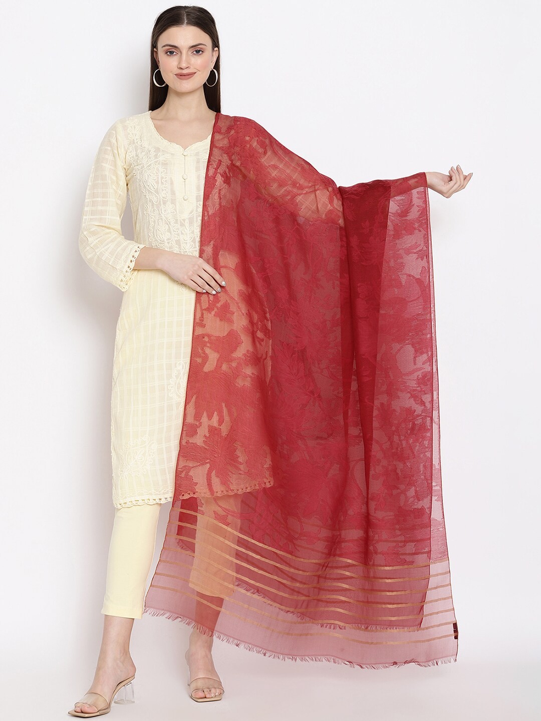 

SHINGORA Maroon Woven Design Dupatta