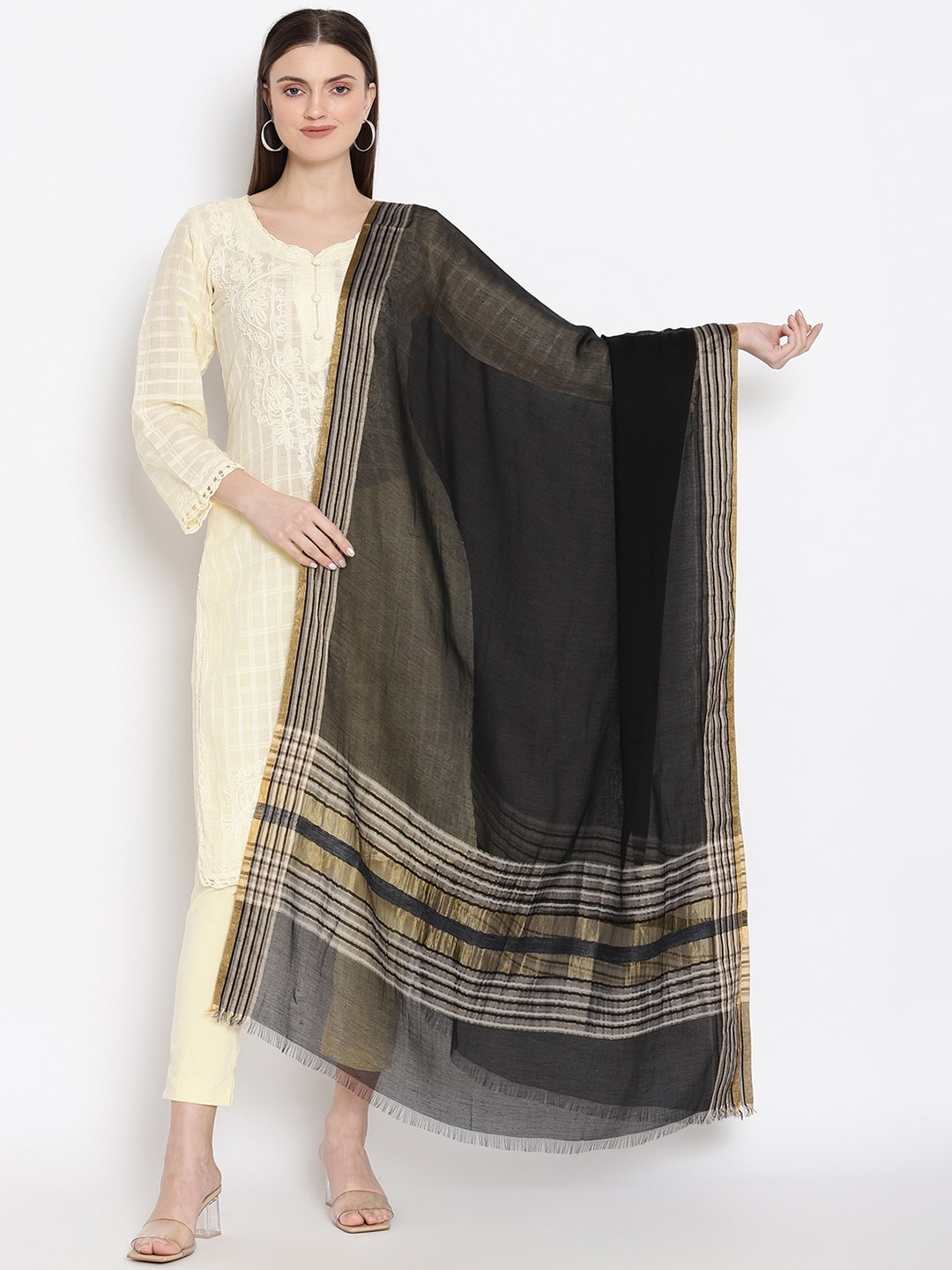 

SHINGORA Black & Grey Woven Design Sustainable Dupatta