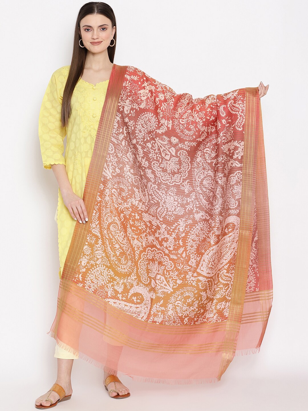 

SHINGORA Red & Off-White Printed Dupatta