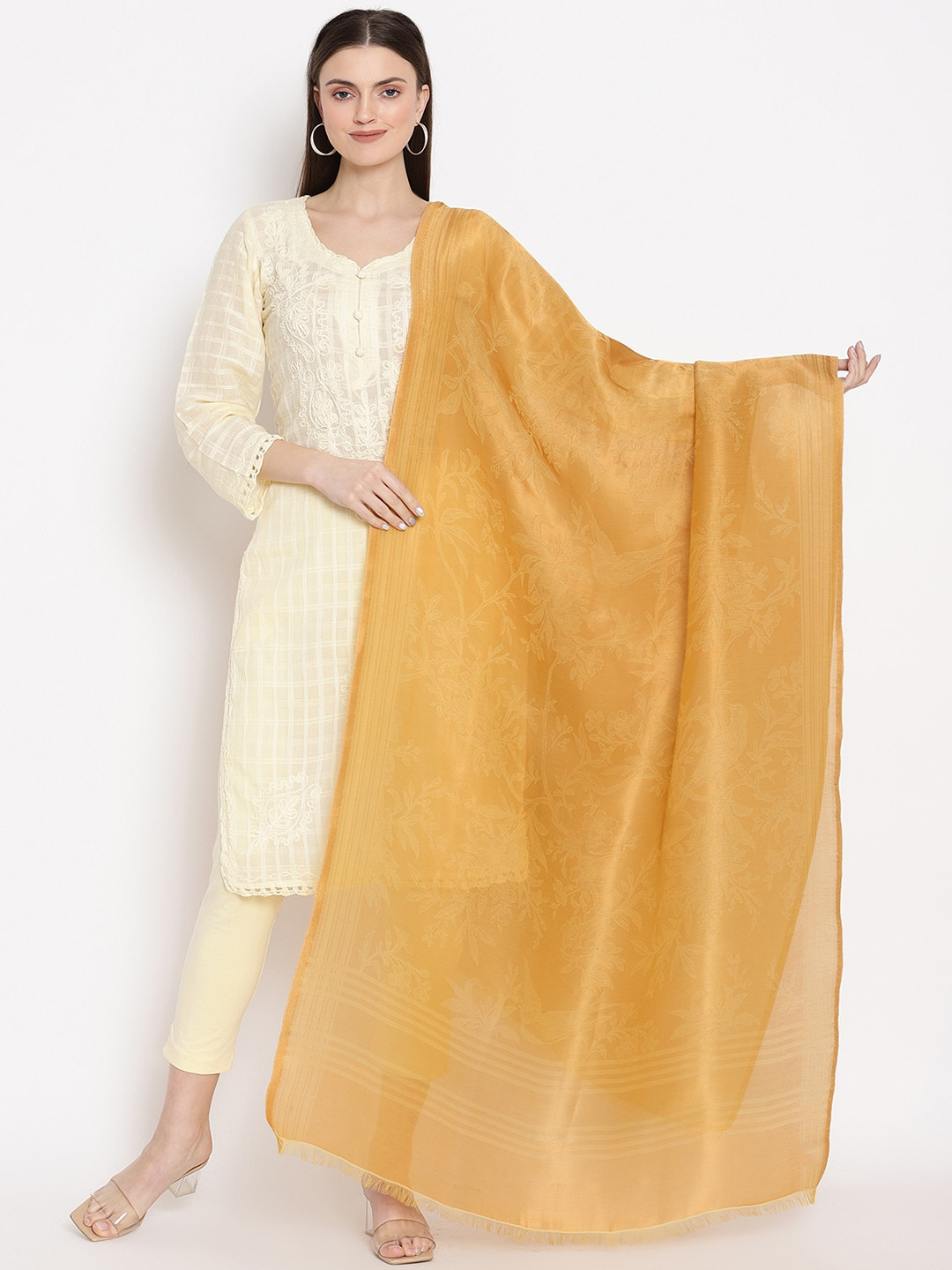 

SHINGORA Beige Woven Design Dupatta