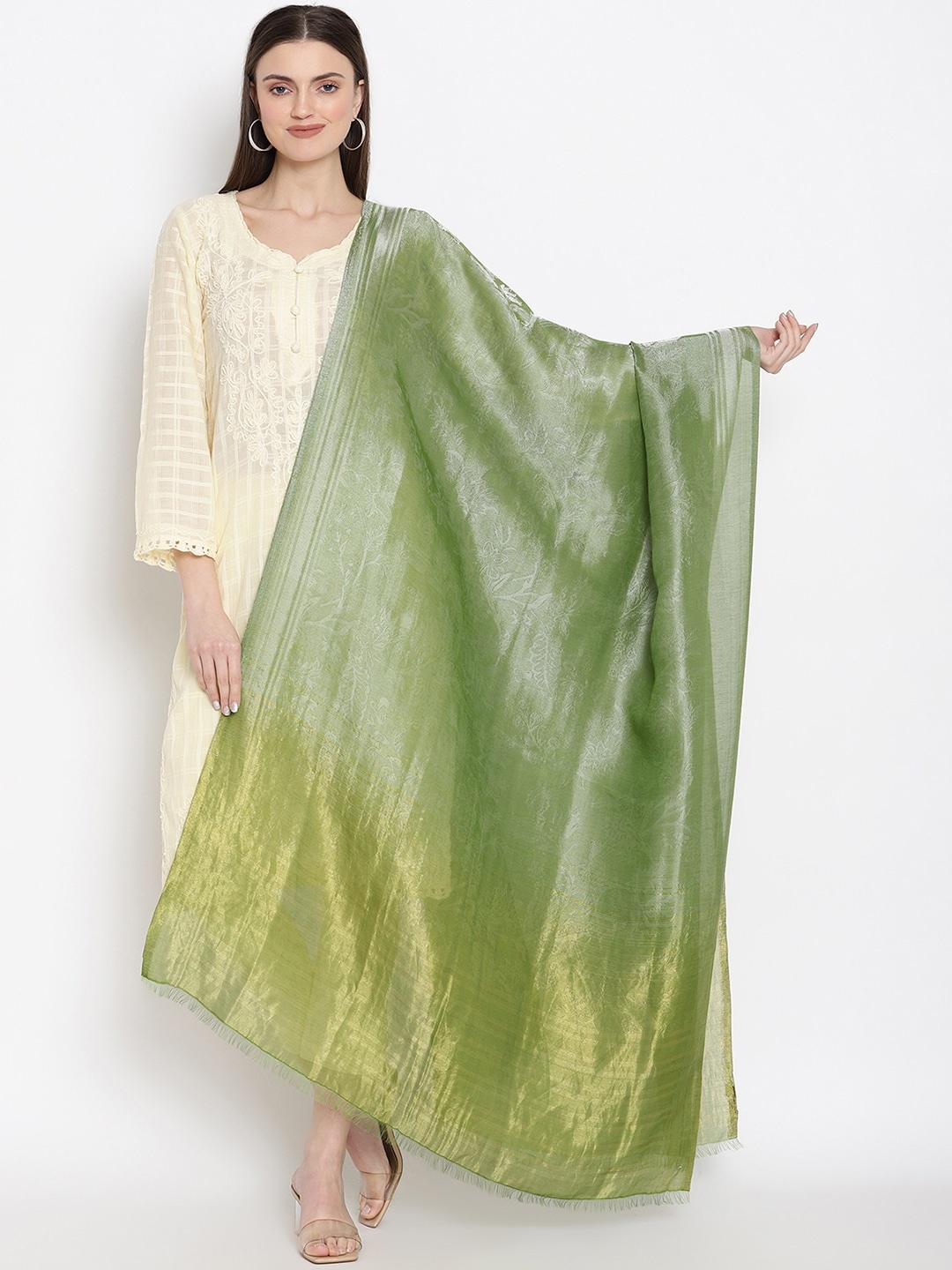 

SHINGORA Green & Gold-Toned Woven Design Dupatta