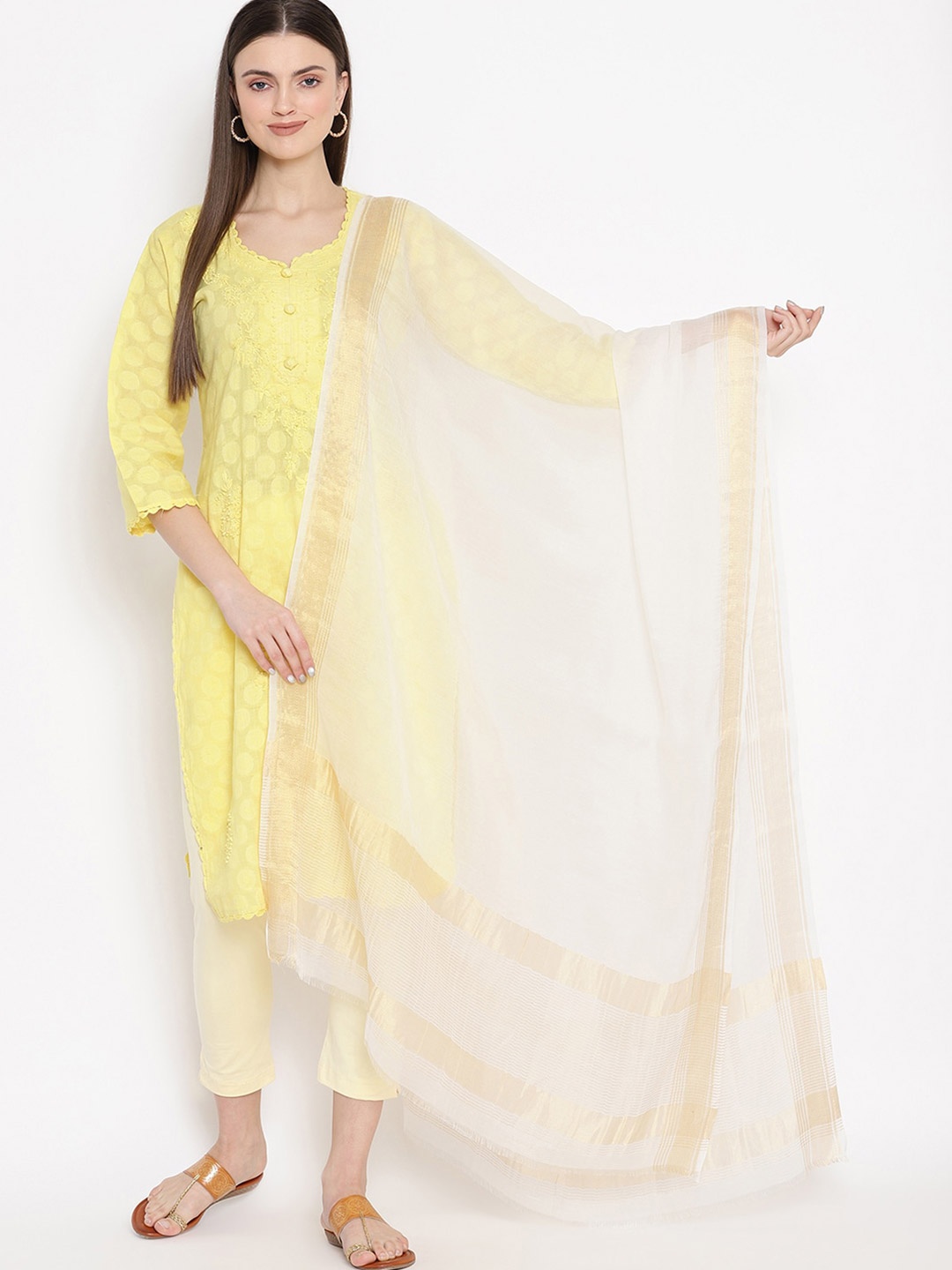 

SHINGORA Off-White & Gold-Toned Solid Dupatta