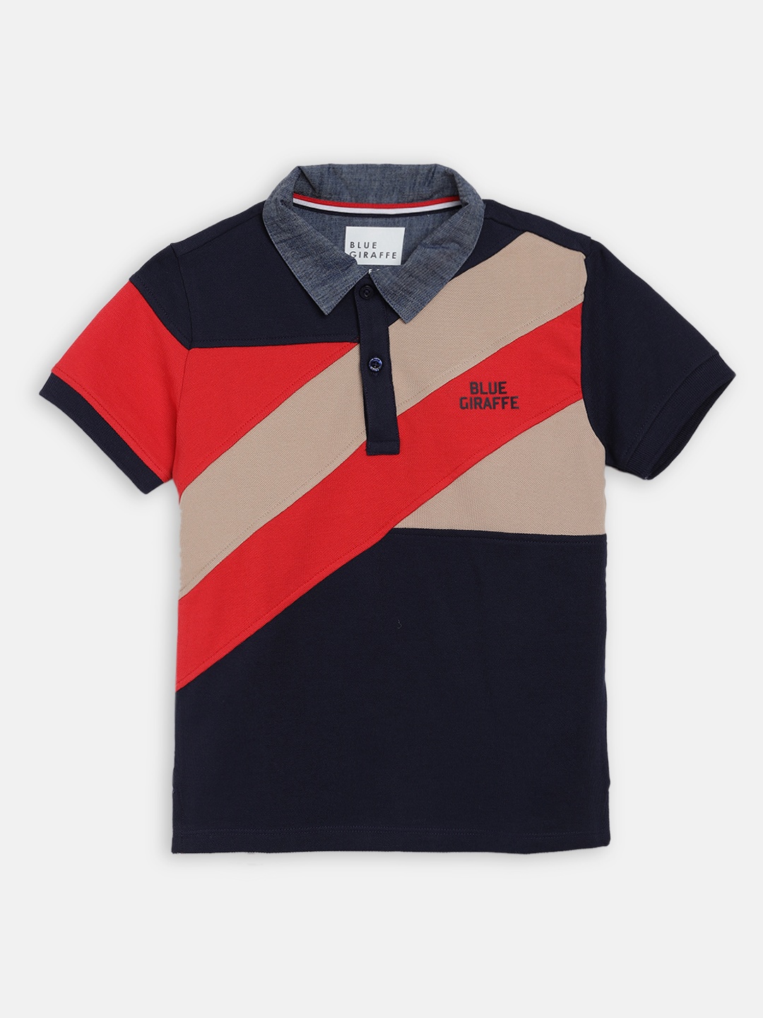 Blue Giraffe Boys Navy Blue & Red Colourblocked Polo Collar T-shirt